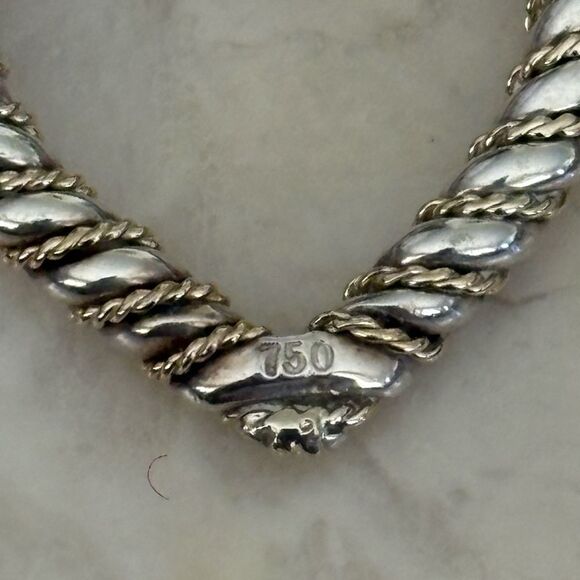 Tiffany & Co 18K Gold & 925 Sterling Silver Twisted Rope Open Heart Necklace 20” - Picture 8 of 13